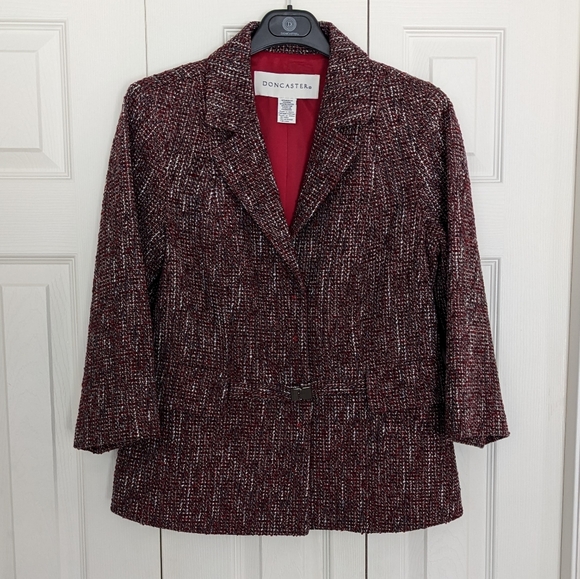 Doncaster tweed career blazer jacket, burgundy, size 10 - Picture 1 of 16